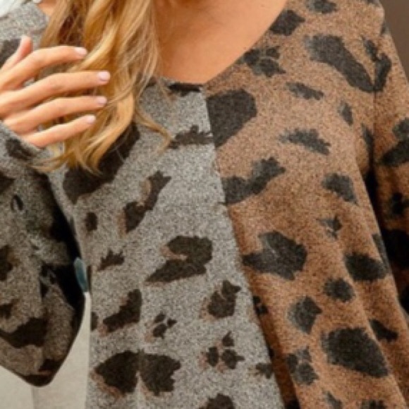 Gray and Mocha Leopard print V-neck soft rib knit. NWT Animal print - Picture 8 of 16